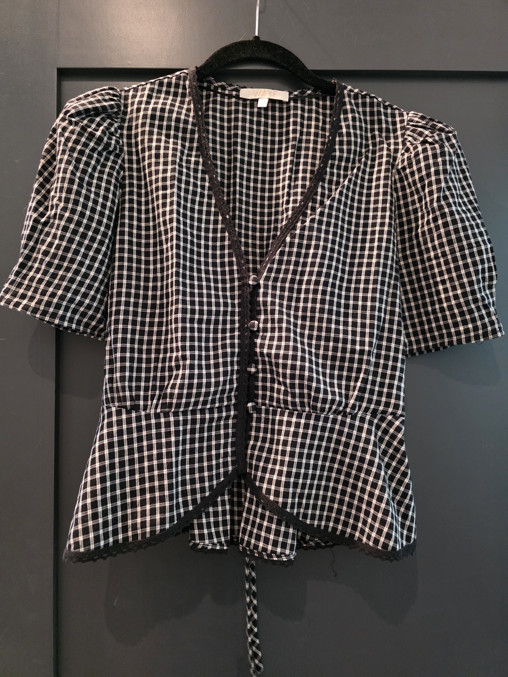 Wayf Black & White Gingham Puff Sleeve Blouse